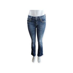 Miss Me Mid Rise Bootcut Embellished Rhinestone Distressed Jeans Size 27